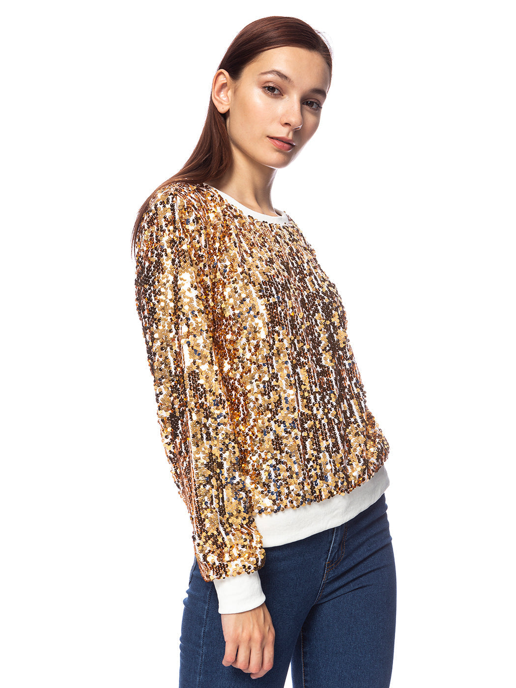 Sequin Long Sleeve Sparkly Pullover Sweatshirt