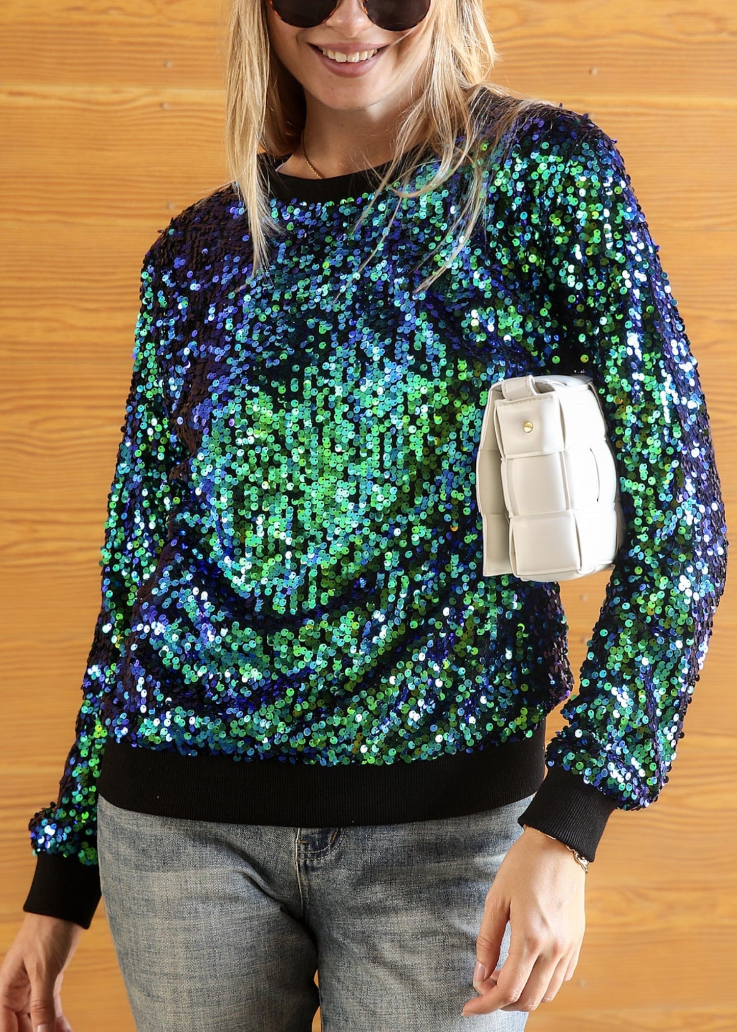 Sequin Long Sleeve Sparkly Pullover Sweatshirt