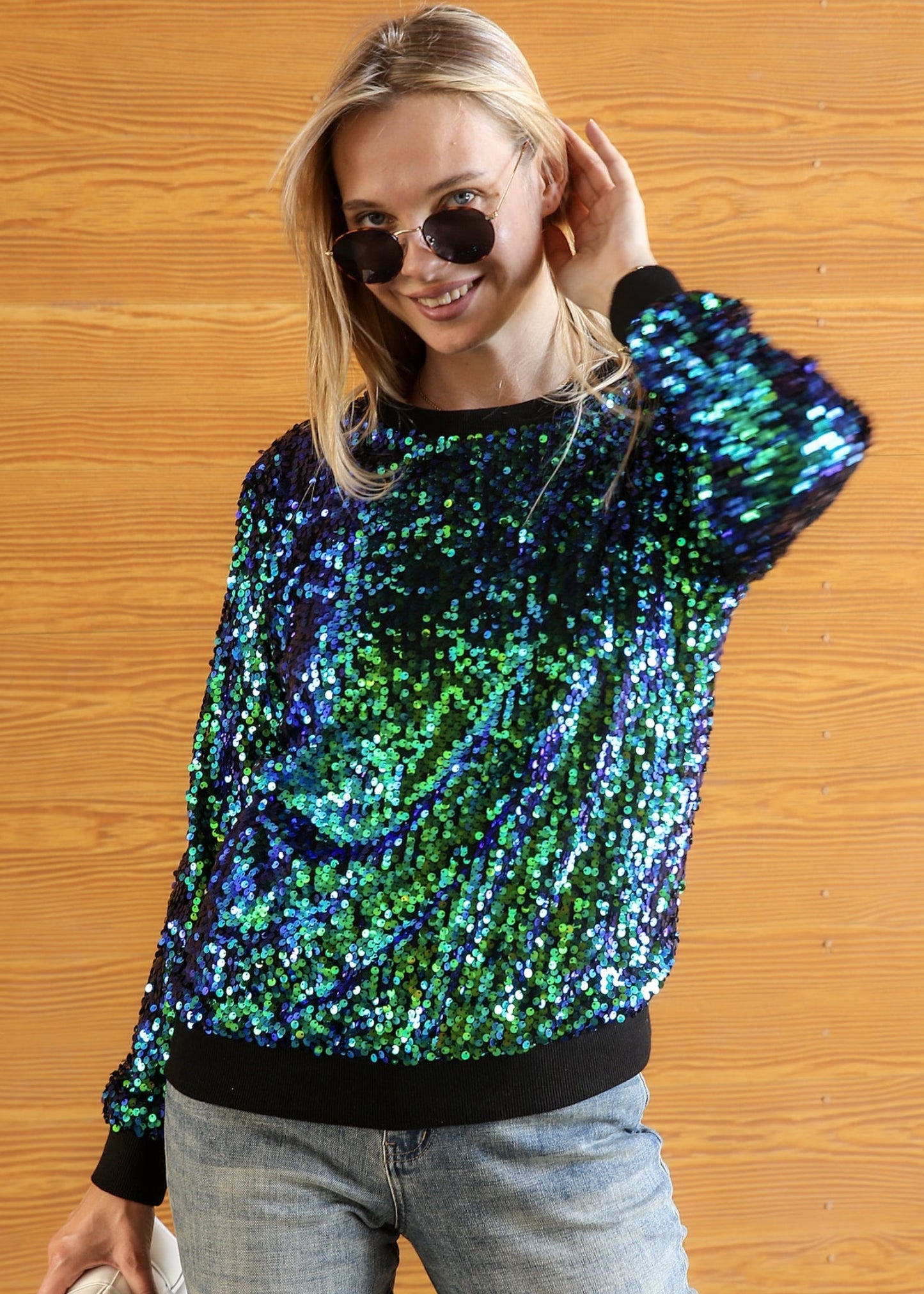 Sequin Long Sleeve Sparkly Pullover Sweatshirt