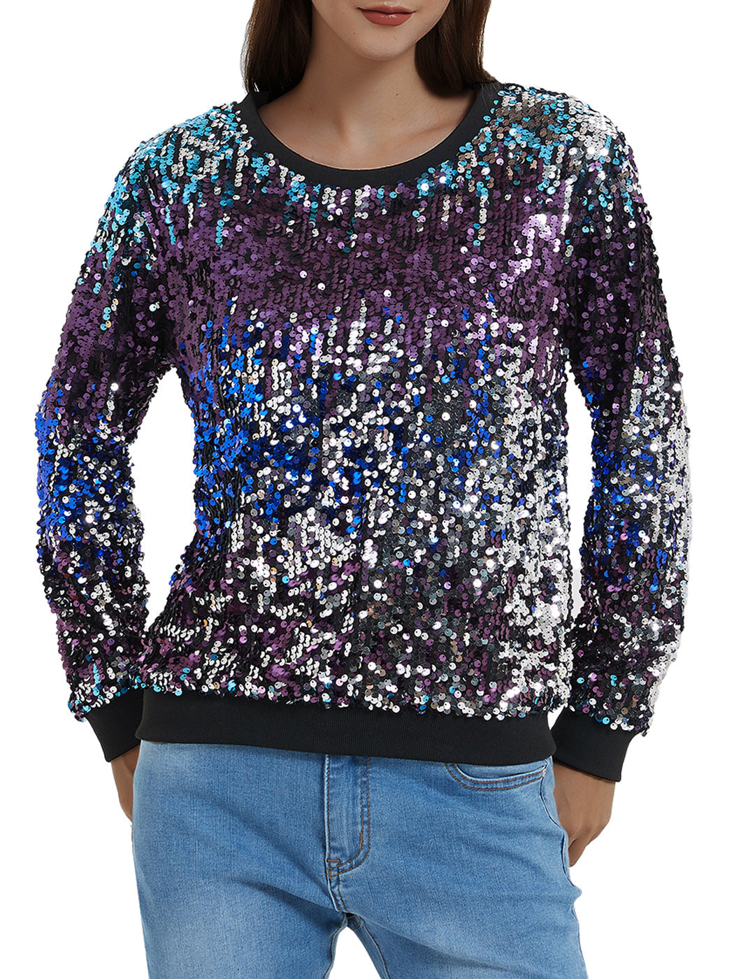 Sequin Long Sleeve Sparkly Pullover Sweatshirt