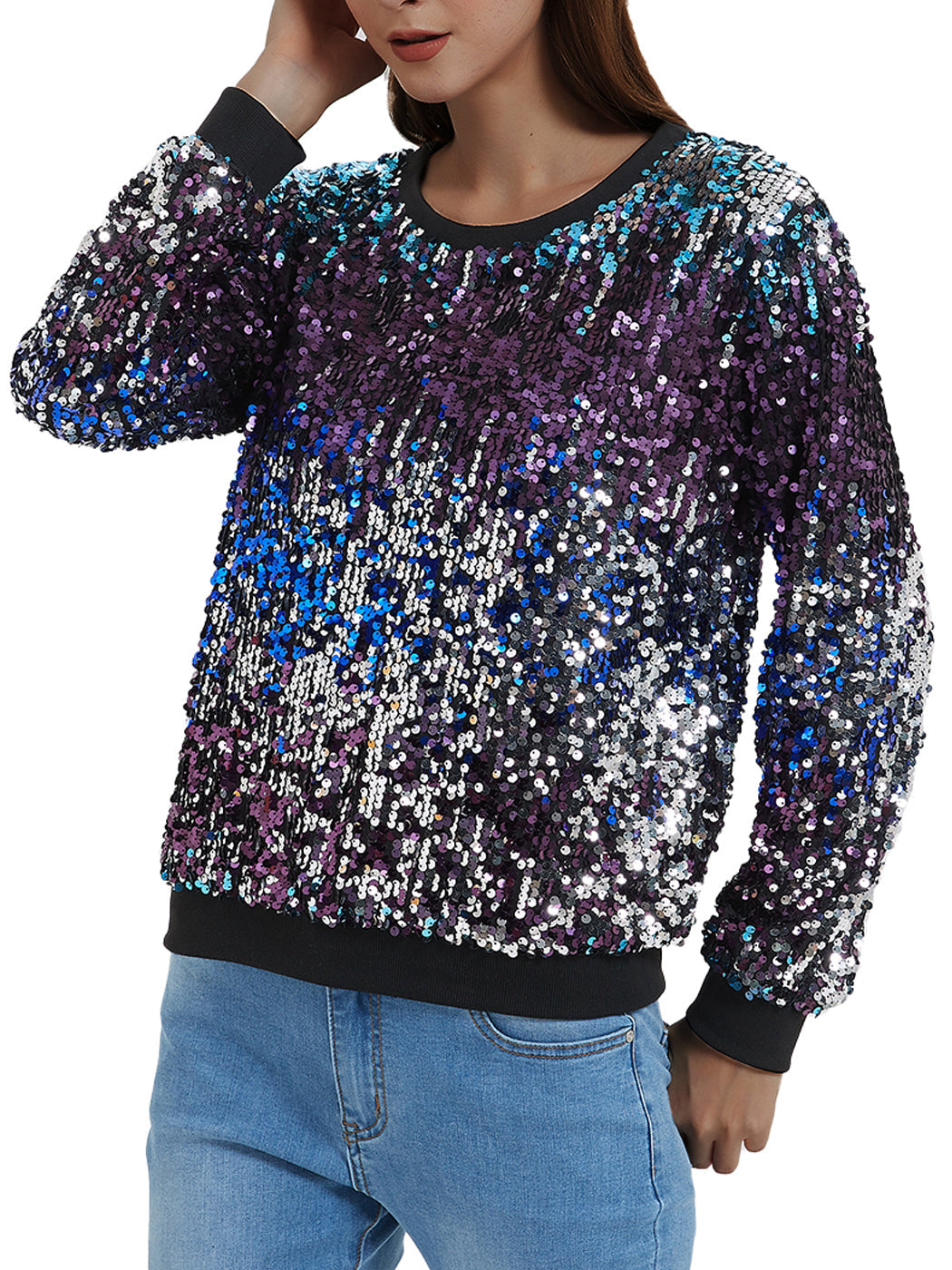 Sequin Long Sleeve Sparkly Pullover Sweatshirt