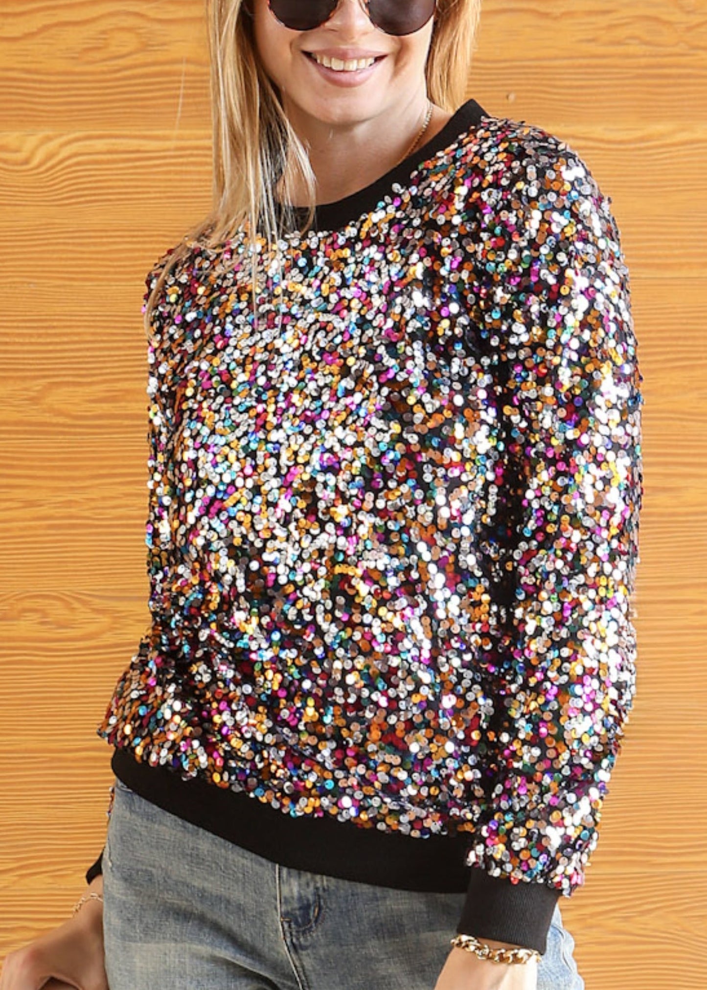 Sequin Long Sleeve Sparkly Pullover Sweatshirt