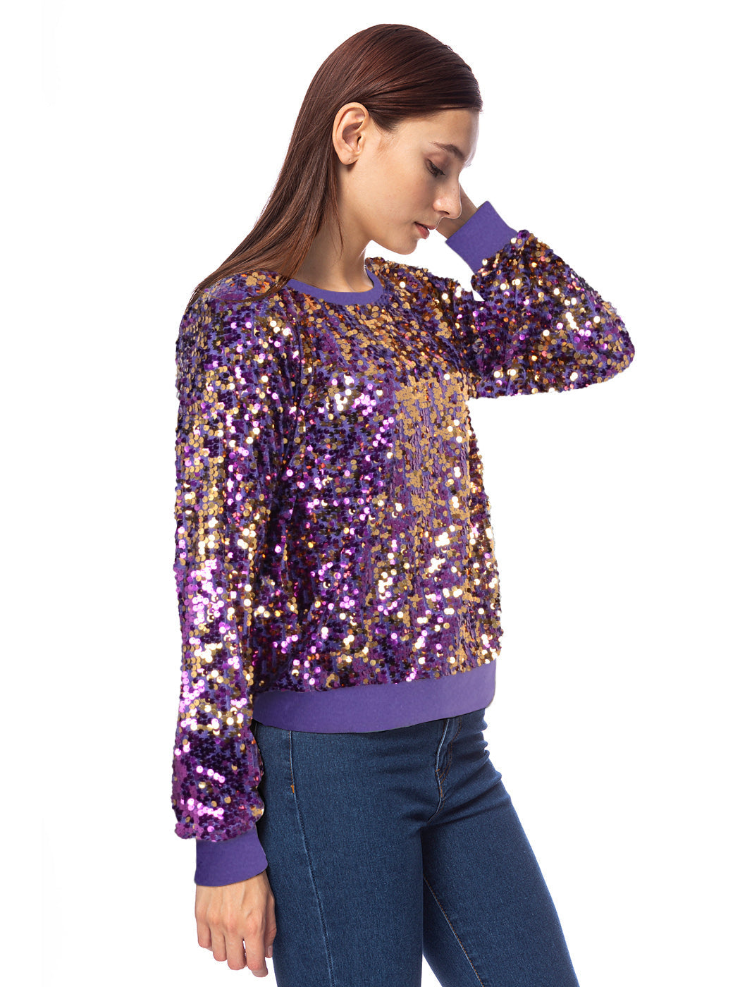 Sequin Long Sleeve Sparkly Pullover Sweatshirt