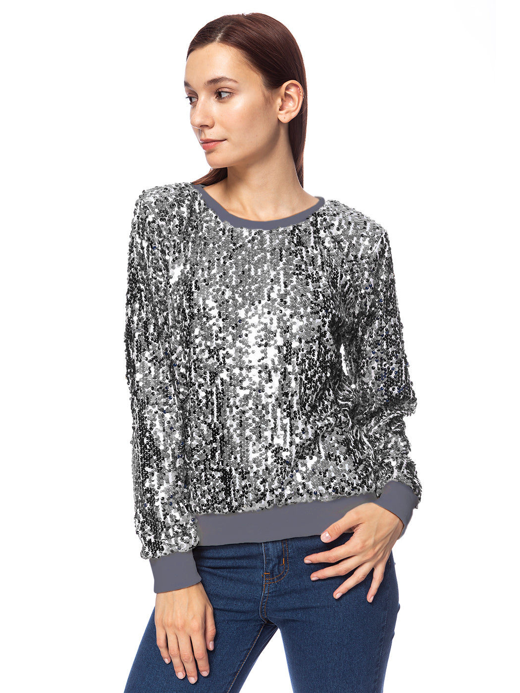 Sequin Long Sleeve Sparkly Pullover Sweatshirt