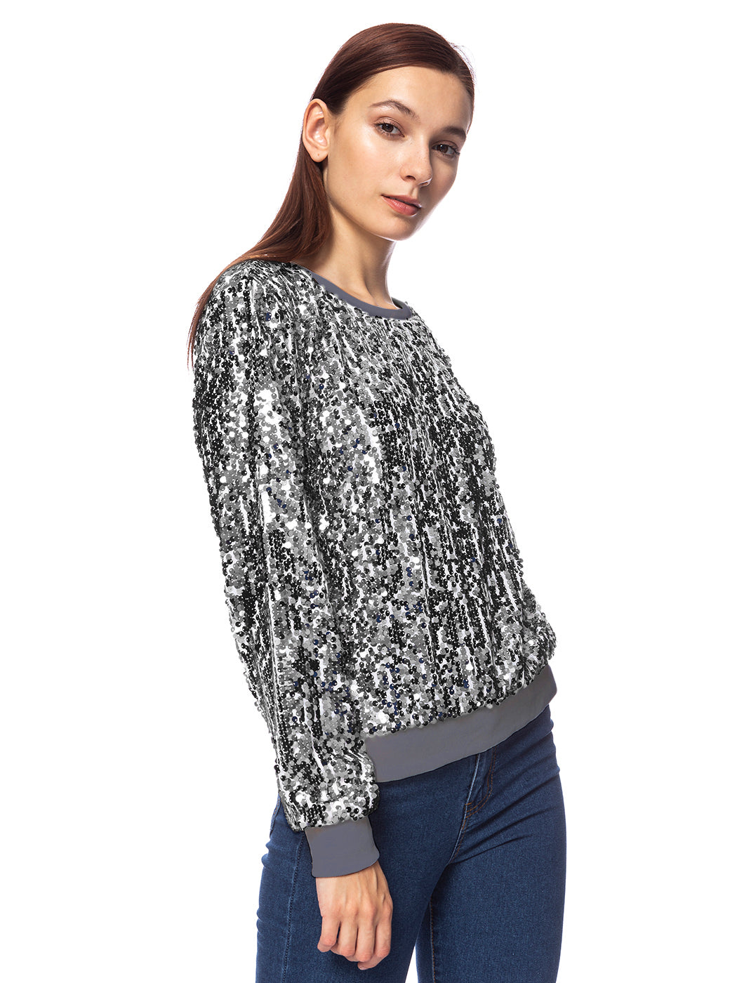 Sequin Long Sleeve Sparkly Pullover Sweatshirt