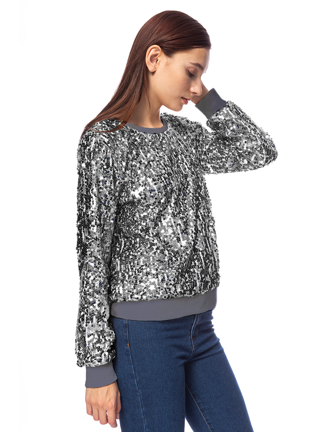 Sequin Long Sleeve Sparkly Pullover Sweatshirt