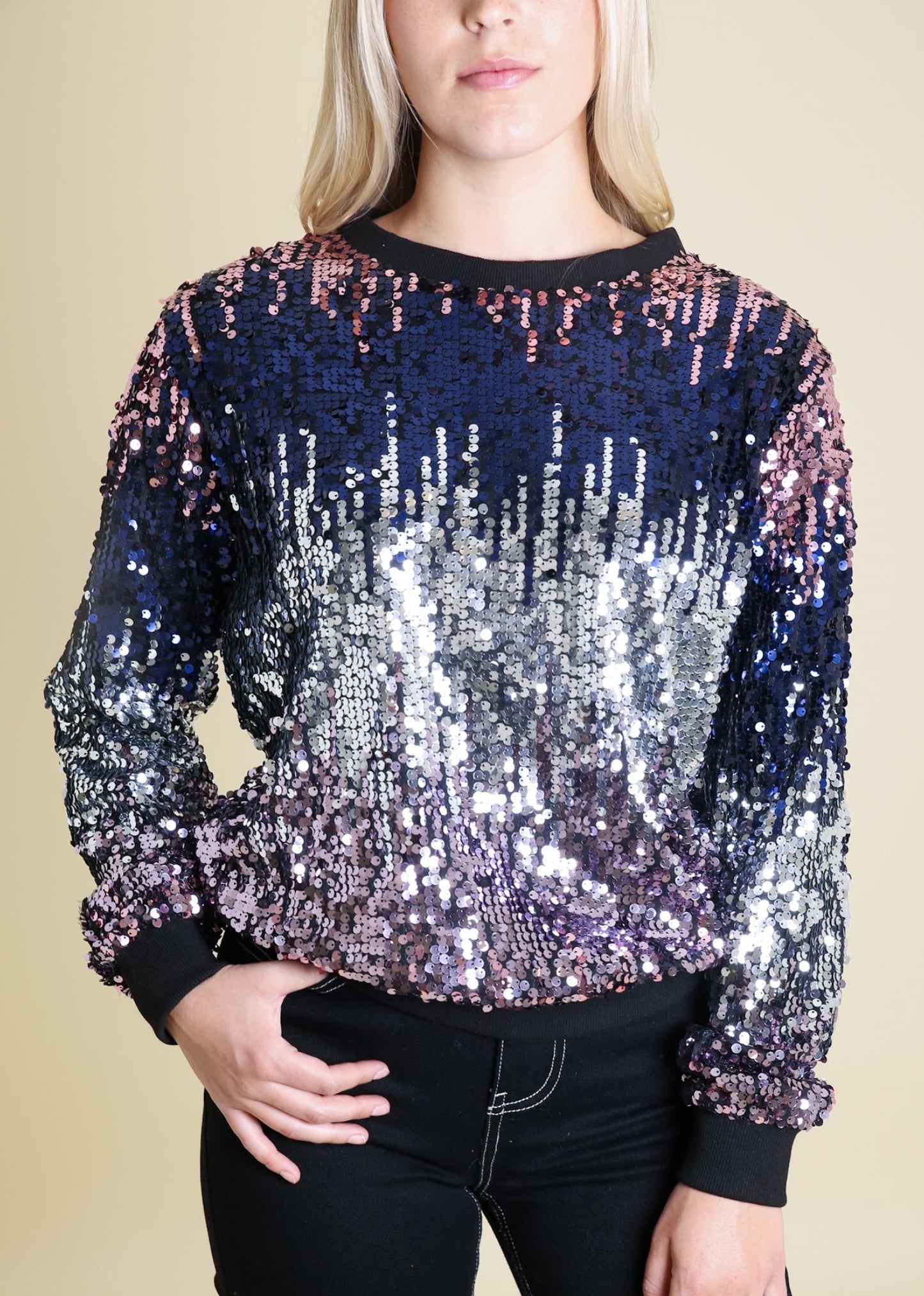 Sequin Long Sleeve Sparkly Pullover Sweatshirt