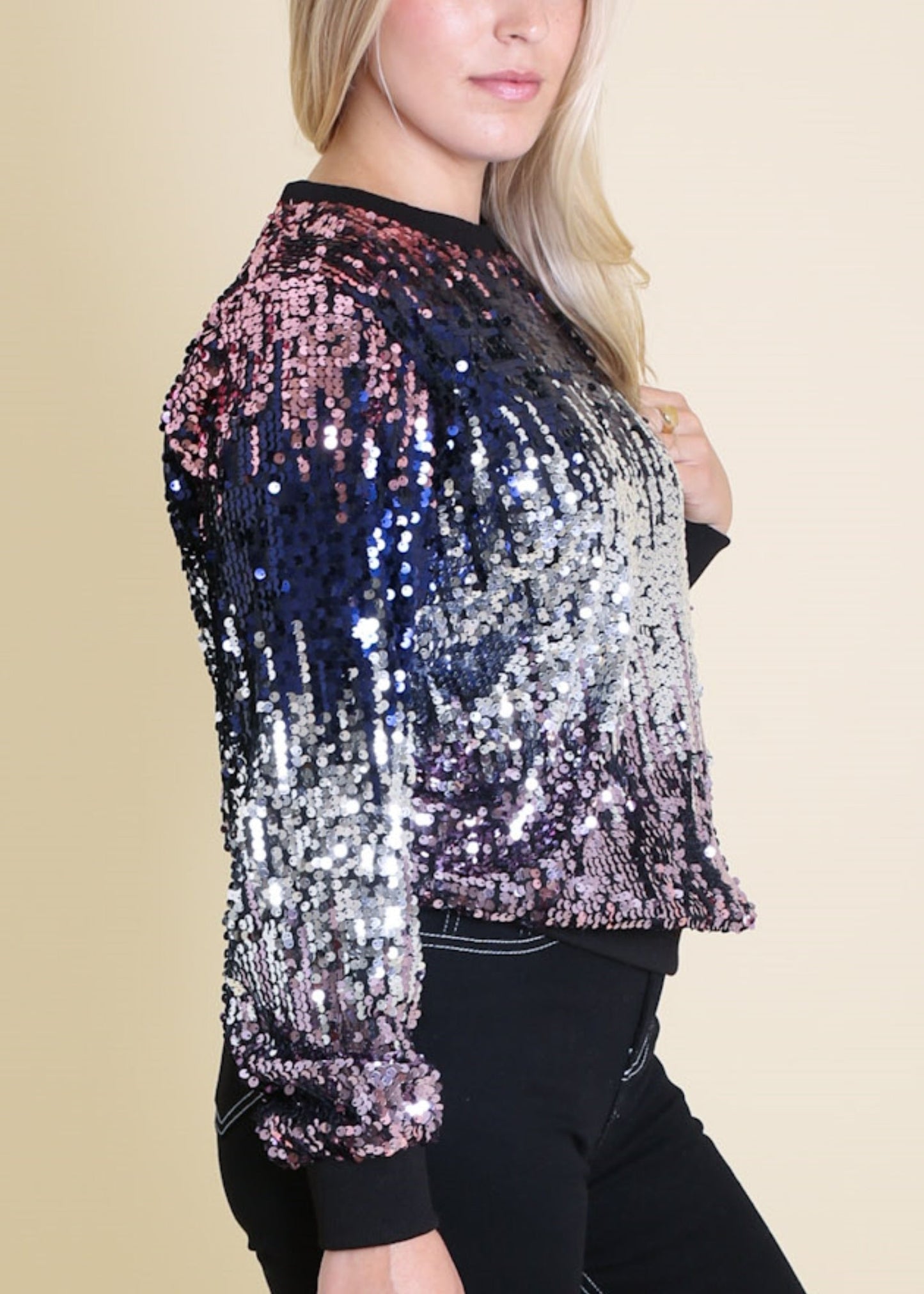 Sequin Long Sleeve Sparkly Pullover Sweatshirt