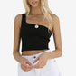 Women's One-Shoulder Ribbed Crop Top with Stretch Fit