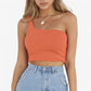 Women's One-Shoulder Ribbed Crop Top with Stretch Fit