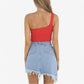 Women's One-Shoulder Ribbed Crop Top with Stretch Fit