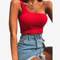 Women's One-Shoulder Ribbed Crop Top with Stretch Fit