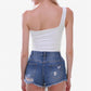 Women's One-Shoulder Ribbed Crop Top with Stretch Fit