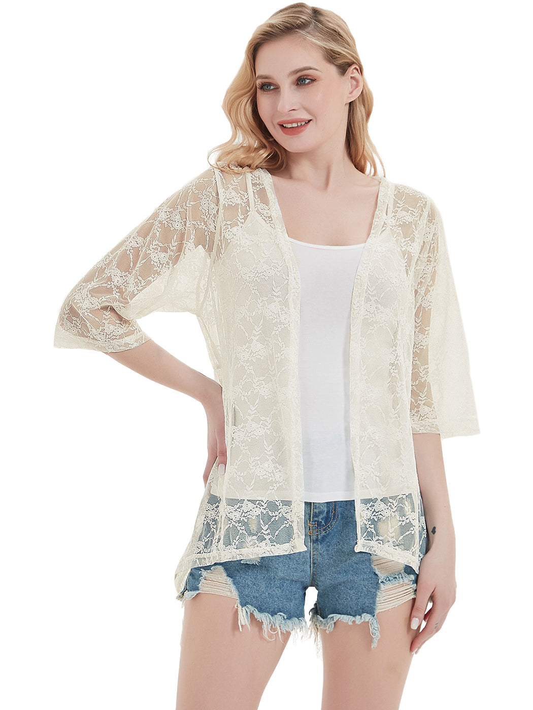 Sheer Lace Boho Kimono Shrug Cardigan