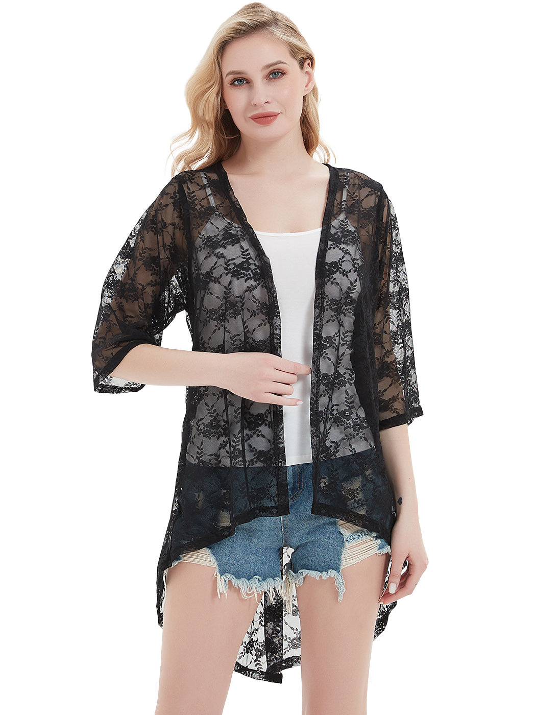 Sheer Lace Boho Kimono Shrug Cardigan