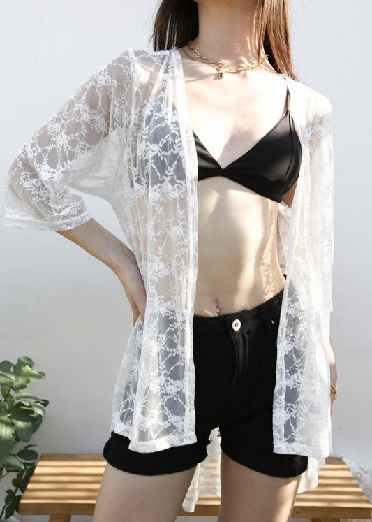 Sheer Lace Boho Kimono Shrug Cardigan