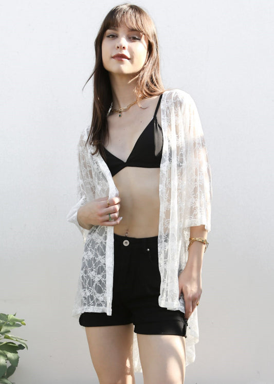 Sheer Lace Boho Kimono Shrug Cardigan