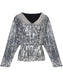 Anna-Kaci Womens 1920s Vintage Beaded Sparkly Sequin V Neck Long Sleeve Elastic Waist Batwing Party Tops