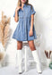 Anna-Kaci Women's Casual Short Sleeve High Waist Button Down Tiered Denim Shirt Dress