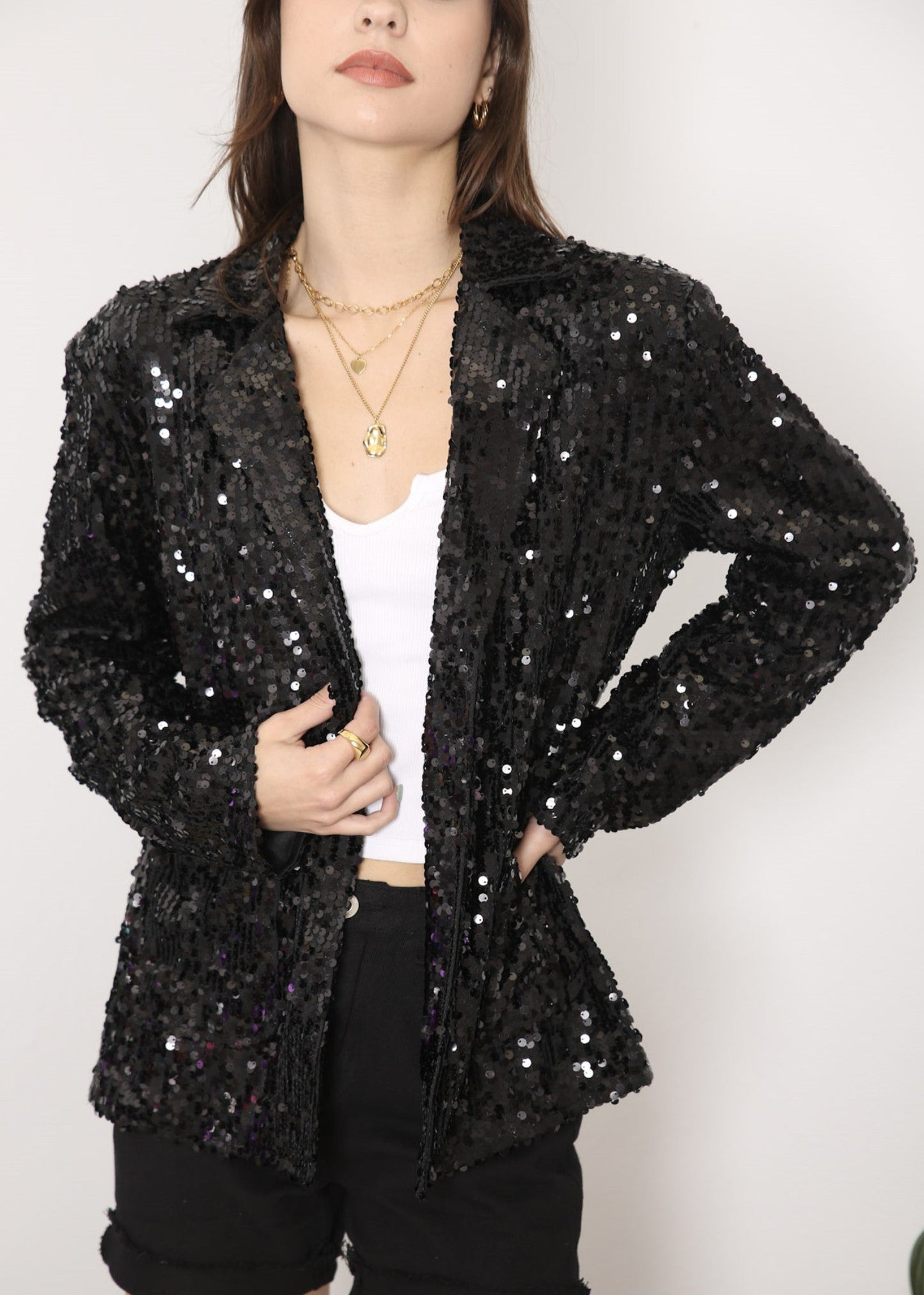 Anna-Kaci Women's Sequin Jackets Long Sleeve Open Front Glitter Sparkle Party Blazer Jacket