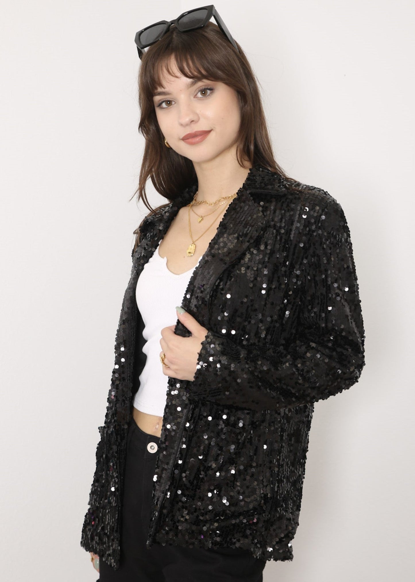 Anna-Kaci Women's Sequin Jackets Long Sleeve Open Front Glitter Sparkle Party Blazer Jacket