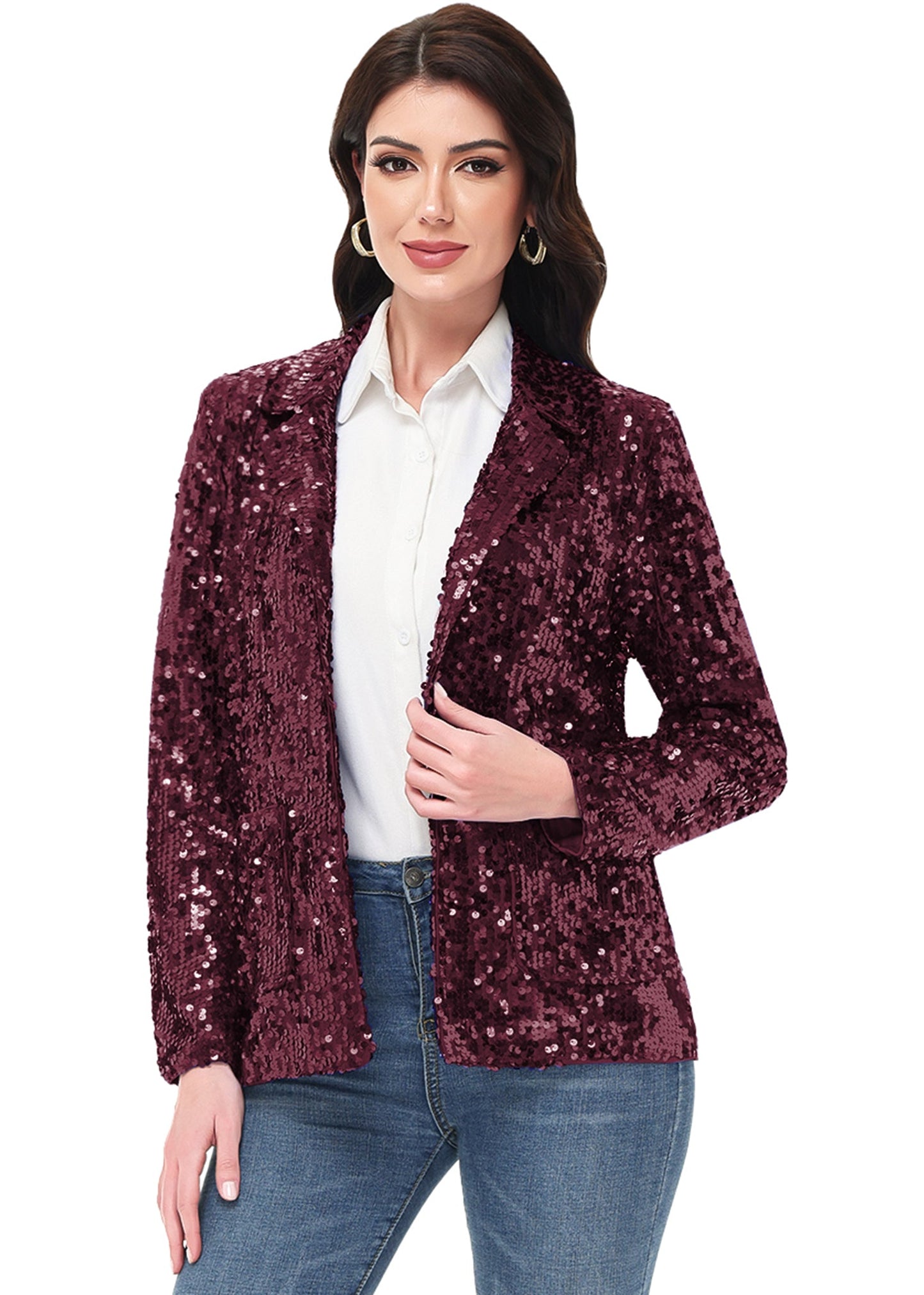 Anna-Kaci Women's Sequin Jackets Long Sleeve Open Front Glitter Sparkle Party Blazer Jacket