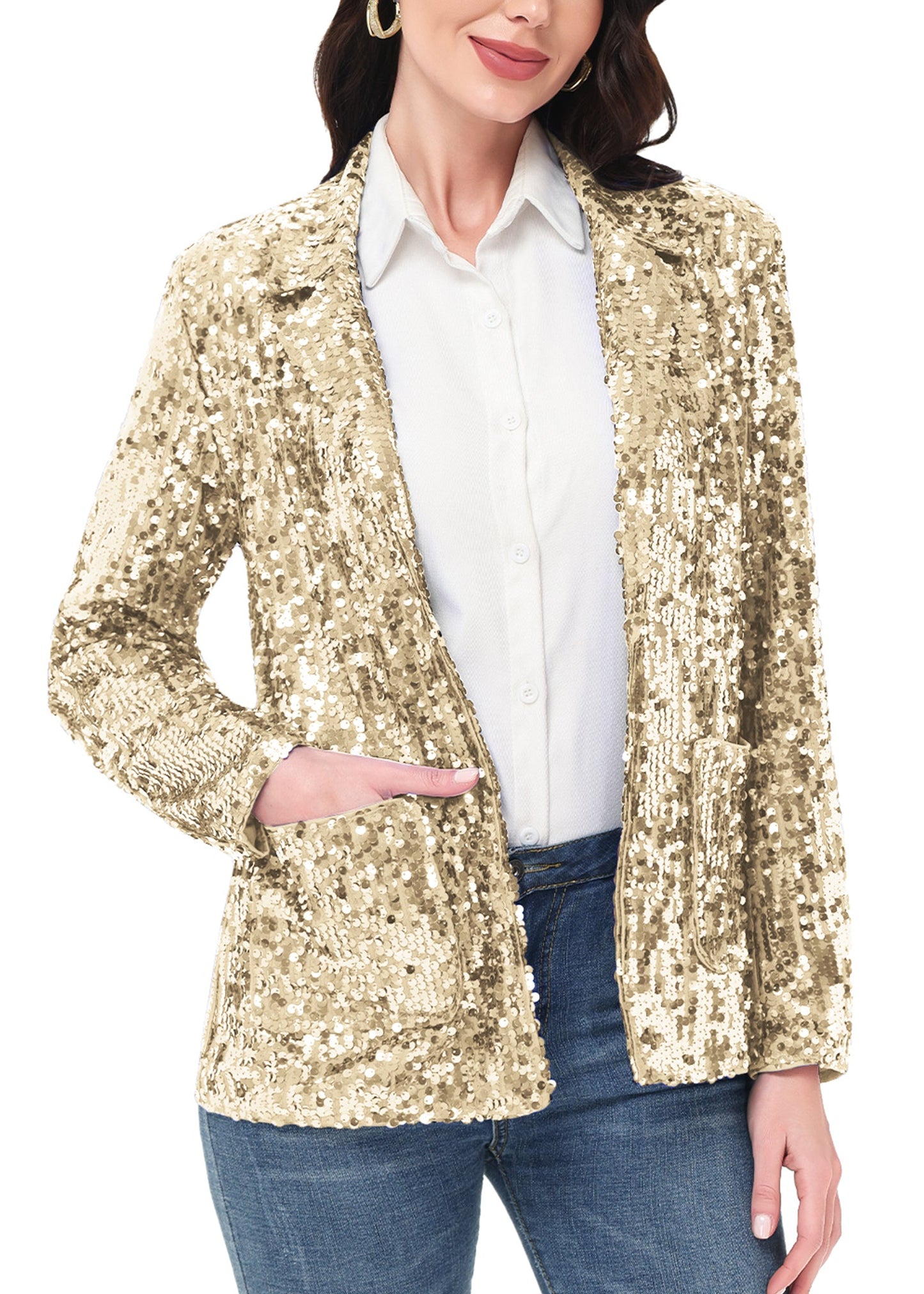 Anna-Kaci Women's Sequin Jackets Long Sleeve Open Front Glitter Sparkle Party Blazer Jacket