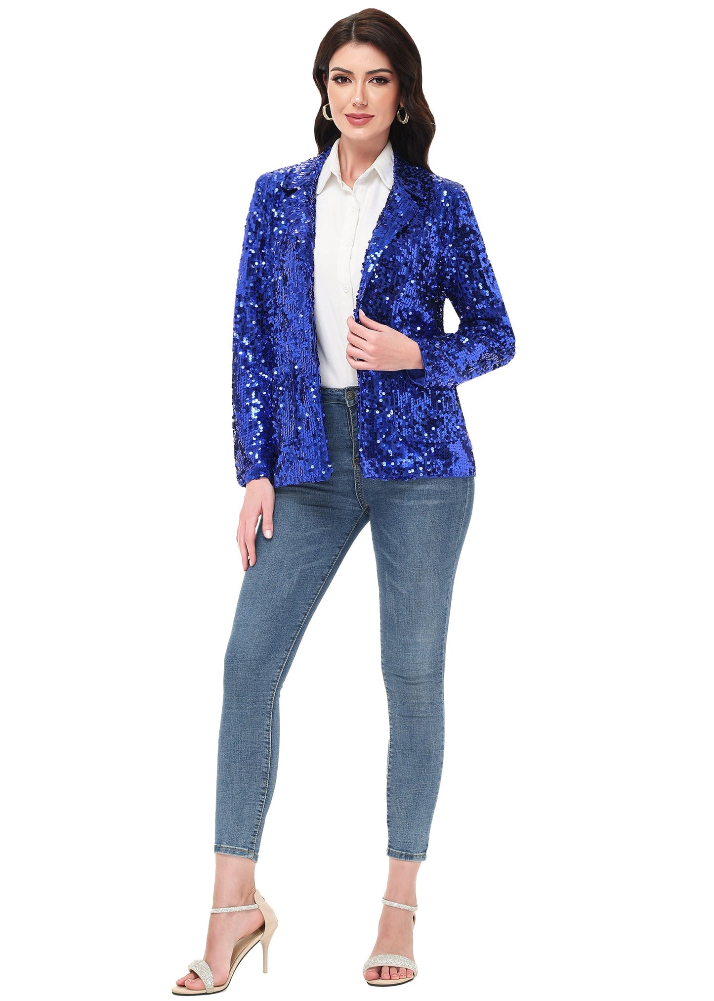 Anna-Kaci Women's Sequin Jackets Long Sleeve Open Front Glitter Sparkle Party Blazer Jacket