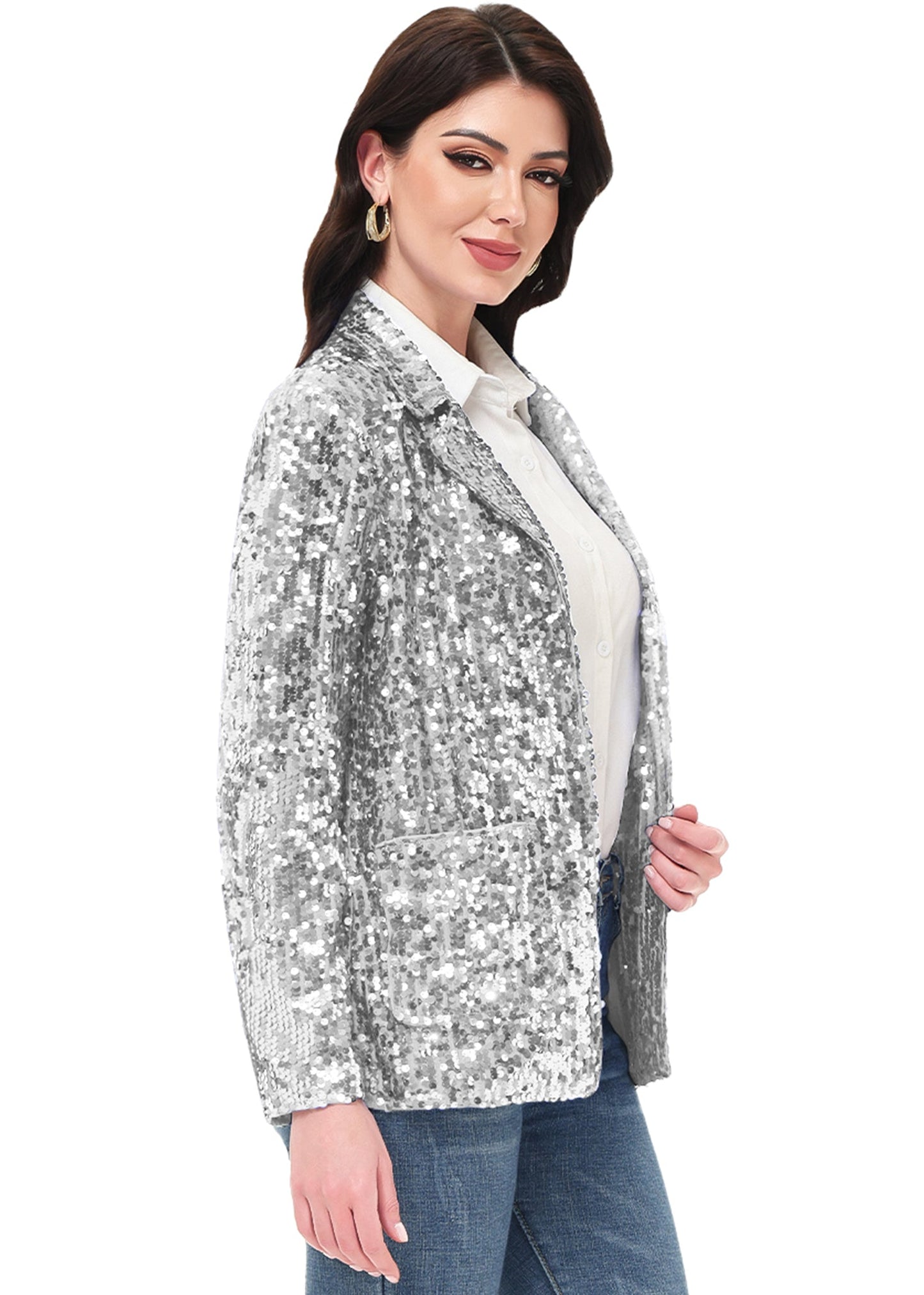 Anna-Kaci Women's Sequin Jackets Long Sleeve Open Front Glitter Sparkle Party Blazer Jacket