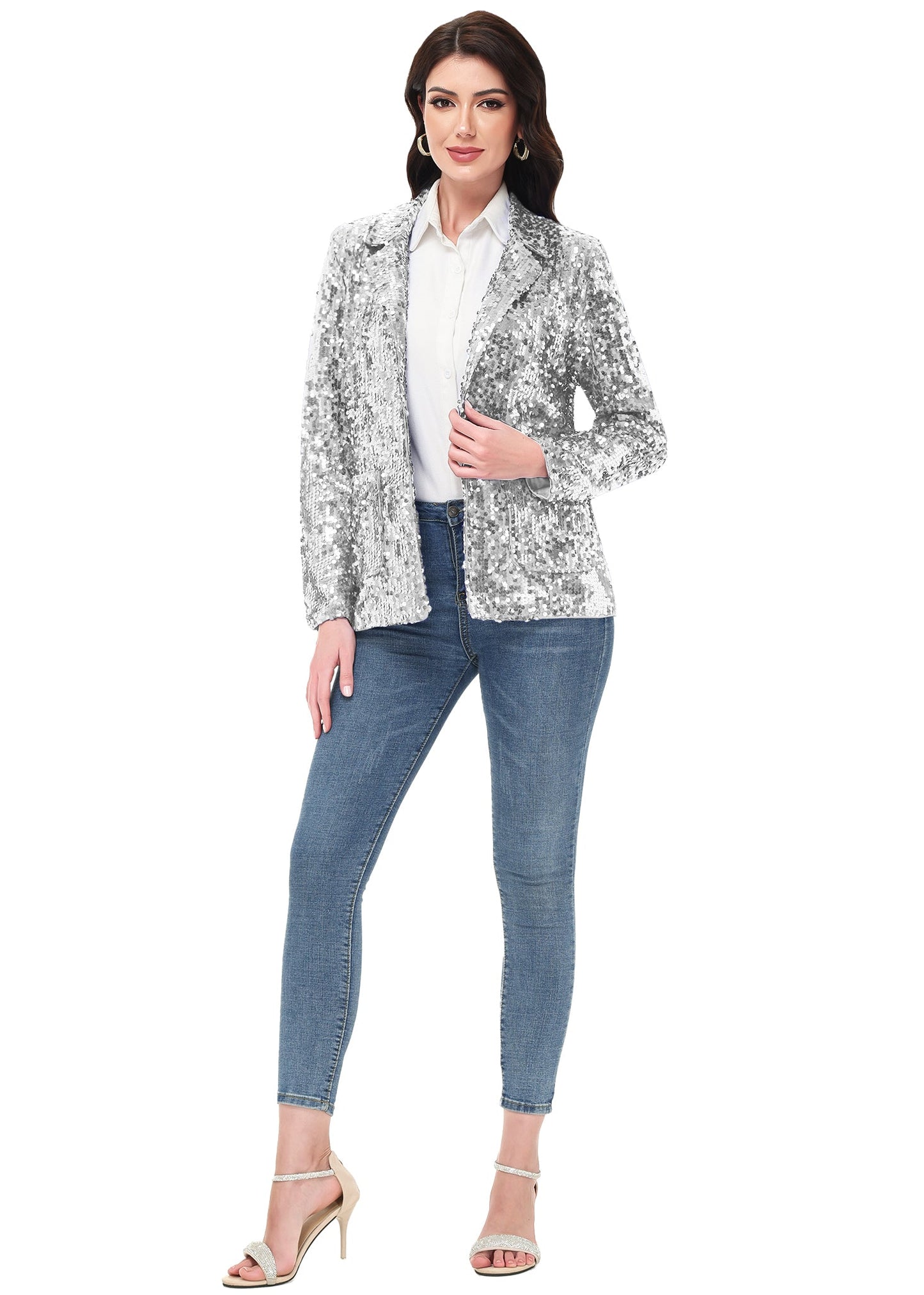 Anna-Kaci Women's Sequin Jackets Long Sleeve Open Front Glitter Sparkle Party Blazer Jacket