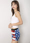 Anna-Kaci Women's Mid Rise July 4th USA Flag Star Stripes Sparkly Sequin Shorts