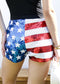 Anna-Kaci Women's Mid Rise July 4th USA Flag Star Stripes Sparkly Sequin Shorts