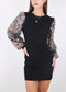 Anna-Kaci Women's Confetti Sequin Balloon Long Sleeve Round Neck Pullover Dress