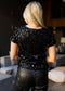 Sequin Short Sleeve Sparkly Shirt Round Neck Blouse