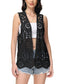 Anna-Kaci Womens Floral Crochet Cardigan Lace Trim Sleeveless Open Front Vest