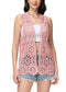 Anna-Kaci Womens Floral Crochet Cardigan Lace Trim Sleeveless Open Front Vest