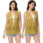 Anna-Kaci Womens Floral Crochet Cardigan Lace Trim Sleeveless Open Front Vest