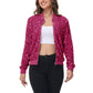 Sequin Bomber Jacket Zip Front Ribbed Cuffs and Hem Pockets