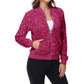 Sequin Bomber Jacket Zip Front Ribbed Cuffs and Hem Pockets