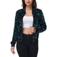 Sequin Bomber Jacket Zip Front Ribbed Cuffs and Hem Pockets