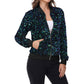Sequin Bomber Jacket Zip Front Ribbed Cuffs and Hem Pockets