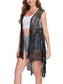 Anna-Kaci Boho Crochet Long Vest Top for Women Sleeveless Lace Cardigan Kimono Swimwear Cover Ups