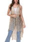 Anna-Kaci Boho Crochet Long Vest Top for Women Sleeveless Lace Cardigan Kimono Swimwear Cover Ups