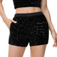 Anna-Kaci Women's Sparkly Sequin Shorts Elastic Waist Glitter Straight Leg Party Shorts with Pockets