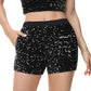 Anna-Kaci Women's Sparkly Sequin Shorts Elastic Waist Glitter Straight Leg Party Shorts with Pockets