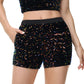Anna-Kaci Women's Sparkly Sequin Shorts Elastic Waist Glitter Straight Leg Party Shorts with Pockets