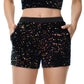 Anna-Kaci Women's Sparkly Sequin Shorts Elastic Waist Glitter Straight Leg Party Shorts with Pockets