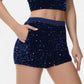 High-Waisted Sequin Shorts with Elastic Waistband and Side Pockets