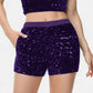 High-Waisted Sequin Shorts with Elastic Waistband and Side Pockets