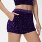 High-Waisted Sequin Shorts with Elastic Waistband and Side Pockets